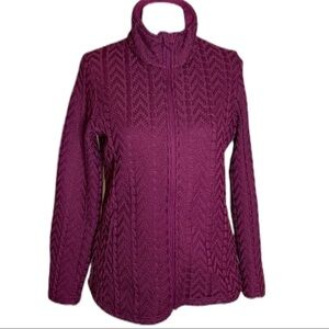 Boston Traders Womens Cable Knit Sweater Jacket in Berry Size Small